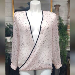 Mark. | Sheer Pink Deep V Star Print Blouse Women's Sz L